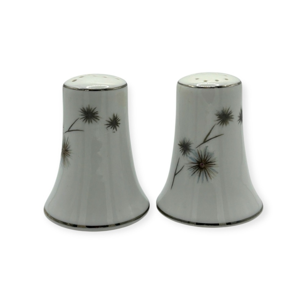 Vtg Platinum Star Burst Salt & Pepper Shakers Creative Mid Century Modern Japan